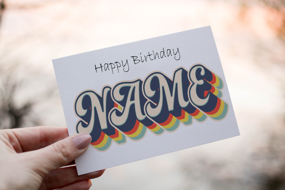 Retro Any Name Letter Art Birthday Card, Retro Initial Card